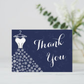 Navy Blue Snowflakes Wedding Dress Dank je Bedankkaart (Staand voorkant)