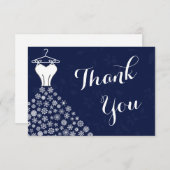 Navy Blue Snowflakes Wedding Dress Dank je Bedankkaart (Voorkant / Achterkant)