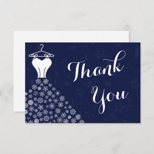 Navy Blue Snowflakes Wedding Dress Dank je Bedankkaart (Voorkant / Achterkant)