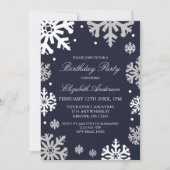 Navy Blue Snowflakes Winter Birthday Kaart (Voorkant)
