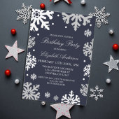 Navy Blue Snowflakes Winter Birthday Kaart