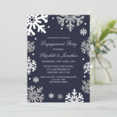 Navy Blue Snowflakes Winter Engagement Kaart (Staand voorkant)