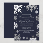 Navy Blue Snowflakes Winter Engagement Kaart (Voorkant / Achterkant)