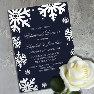 Navy Blue Snowflakes Winter Rehearsal Dinner Folie Uitnodiging