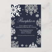Navy Blue Snowflakes Winter Weddenschap Informatiekaartje (Voorkant)