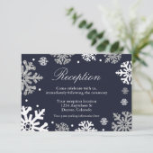 Navy Blue Snowflakes Winter Weddenschap Informatiekaartje (Staand voorkant)