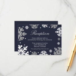 Navy Blue Snowflakes Winter Weddenschap Informatiekaartje