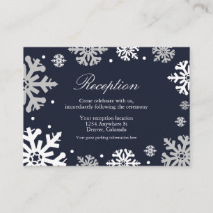 Navy Blue Snowflakes Winter Weddenschap Informatiekaartje