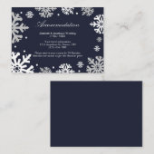 Navy Blue Snowflakes Winter Wedding Accommodatie Informatiekaartje (Voorkant / Achterkant)