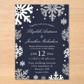 Navy Blue Snowflakes Winter Wedding Acryl Uitnodigingen (Voorkant)