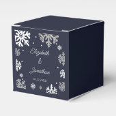 Navy Blue Snowflakes Winter Wedding Bedankdoosjes (Voorkant Zijde)