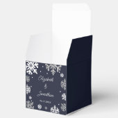 Navy Blue Snowflakes Winter Wedding Bedankdoosjes (Geopend)