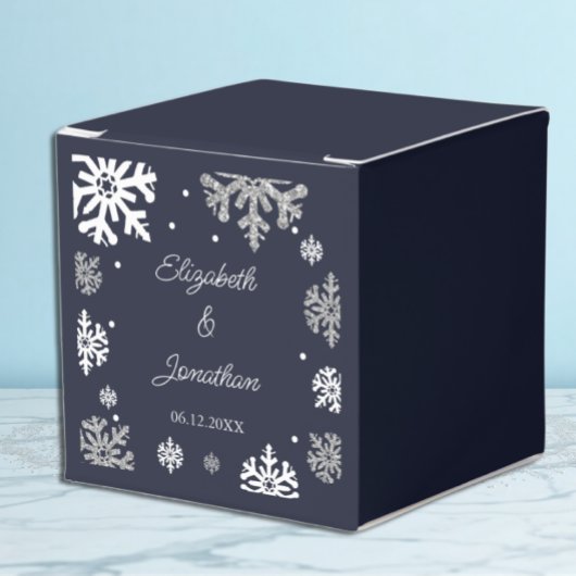 Navy Blue Snowflakes Winter Wedding Bedankdoosjes