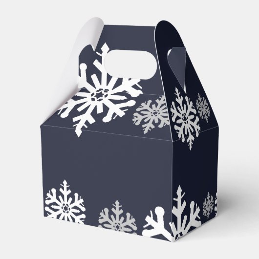 Navy Blue Snowflakes Winter Wedding Bedankdoosjes (Achterkant)