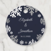 Navy Blue Snowflakes Winter Wedding Bedankjes Labels (Achterkant)