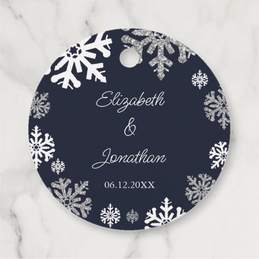 Navy Blue Snowflakes Winter Wedding Bedankjes Labels (Achterkant)
