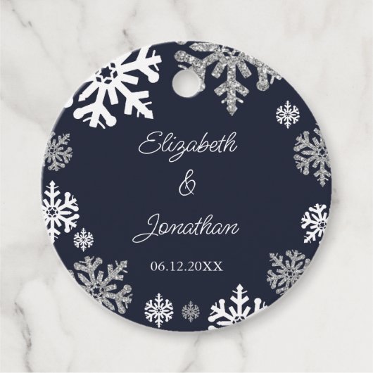 Navy Blue Snowflakes Winter Wedding Bedankjes Labels (Voorkant)