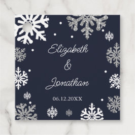Navy Blue Snowflakes Winter Wedding Bedankjes Labels