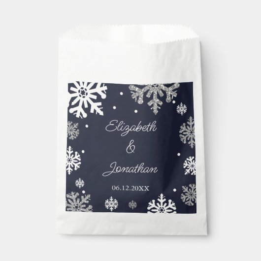 Navy Blue Snowflakes Winter Wedding Bedankzakje (Voorkant)