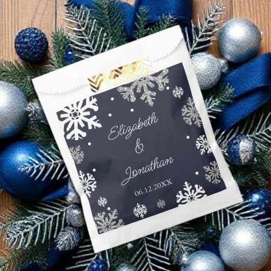 Navy Blue Snowflakes Winter Wedding Bedankzakje