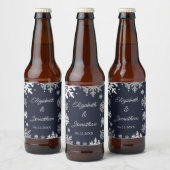 Navy Blue Snowflakes Winter Wedding Bier Etiket (Flessen)