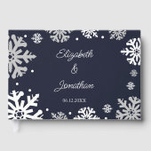 Navy Blue Snowflakes Winter Wedding Gastenboek (Voorkant)