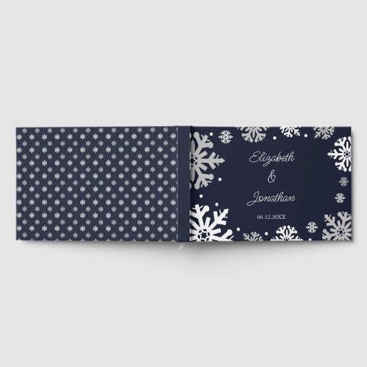 Navy Blue Snowflakes Winter Wedding Gastenboek (Volledig)
