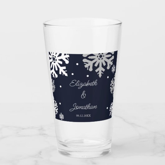 Navy Blue Snowflakes Winter Wedding Glas (Voorkant)