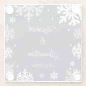 Navy Blue Snowflakes Winter Wedding Glazen Onderzetter (Achterkant)