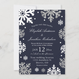 Navy Blue Snowflakes Winter Wedding Kaart