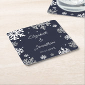 Navy Blue Snowflakes Winter Wedding Kartonnen Onderzetters (Schuin)