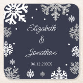Navy Blue Snowflakes Winter Wedding Kartonnen Onderzetters (Voorkant)