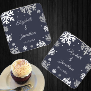 Navy Blue Snowflakes Winter Wedding Kartonnen Onderzetters