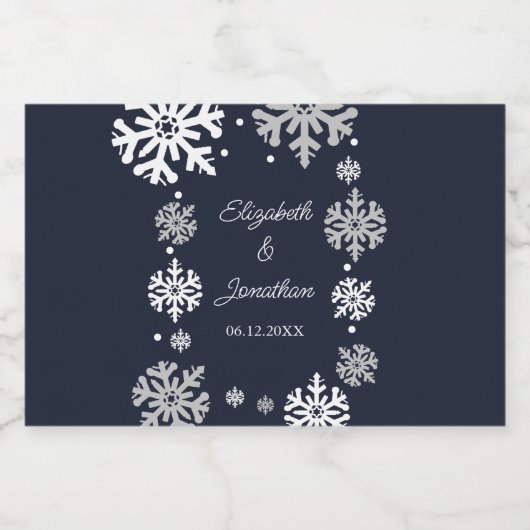 Navy Blue Snowflakes Winter Wedding Likeurfles Etiket (Enkel label)