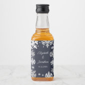 Navy Blue Snowflakes Winter Wedding Likeurfles Etiket (Voorkant)