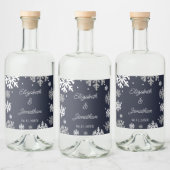 Navy Blue Snowflakes Winter Wedding Likeurfles Etiket (Flessen)