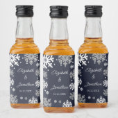Navy Blue Snowflakes Winter Wedding Likeurfles Etiket (Flessen)