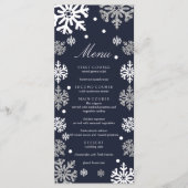 Navy Blue Snowflakes Winter Wedding Menu (Voorkant)