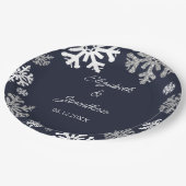 Navy Blue Snowflakes Winter Wedding Papieren Bordje (Gekanteld)