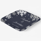 Navy Blue Snowflakes Winter Wedding Papieren Bordje (Gebogen)