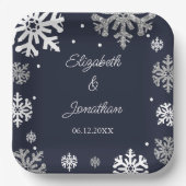 Navy Blue Snowflakes Winter Wedding Papieren Bordje (Voorkant)