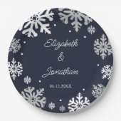 Navy Blue Snowflakes Winter Wedding Papieren Bordje (Voorkant)