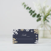 Navy Blue Snowflakes Winter Wedding Plaatskaartje (Staand voorkant)