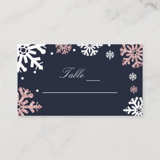 Navy Blue Snowflakes Winter Wedding Plaatskaartje (Voorkant)