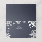 Navy Blue Snowflakes Winter Wedding Plaatskaartje (Buitenkant ongevouwen)