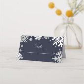 Navy Blue Snowflakes Winter Wedding Plaatskaartje (Voorkant)