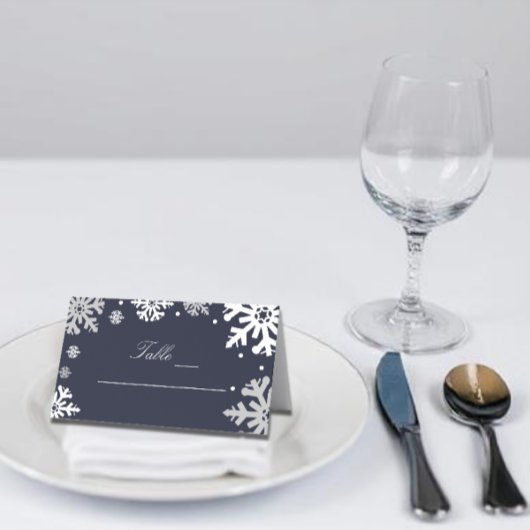 Navy Blue Snowflakes Winter Wedding Plaatskaartje