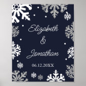 Navy Blue Snowflakes Winter Wedding Poster (Voorkant)