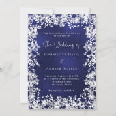Navy blue snowflakes winter wedding QR code RSVP Kaart (Voorkant)