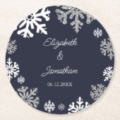Navy Blue Snowflakes Winter Wedding Ronde Kartonnen Onderzetter (Voorkant)